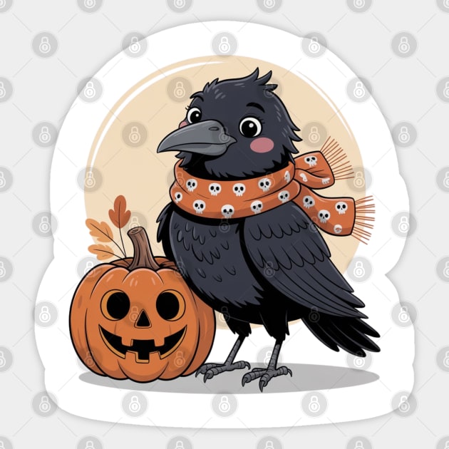 Crow and Pumpkin Sticker by Creatifly Graphic Tees